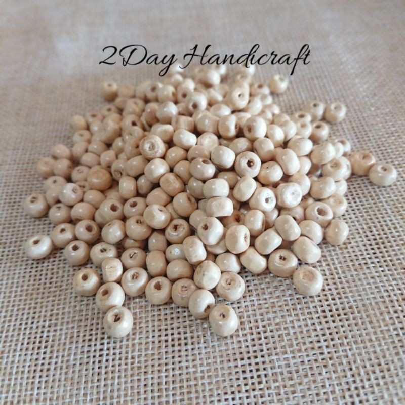 Mote Kayu warna Natural 6mm - Manik Kayu Bulat