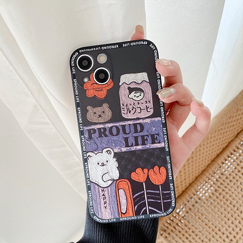 Black Cartoon Little Bear Case Cover for iPhone 6S 7 8 Plus XR XS Max iPhone   11 12 13 Pro Max Apple Case ip 13