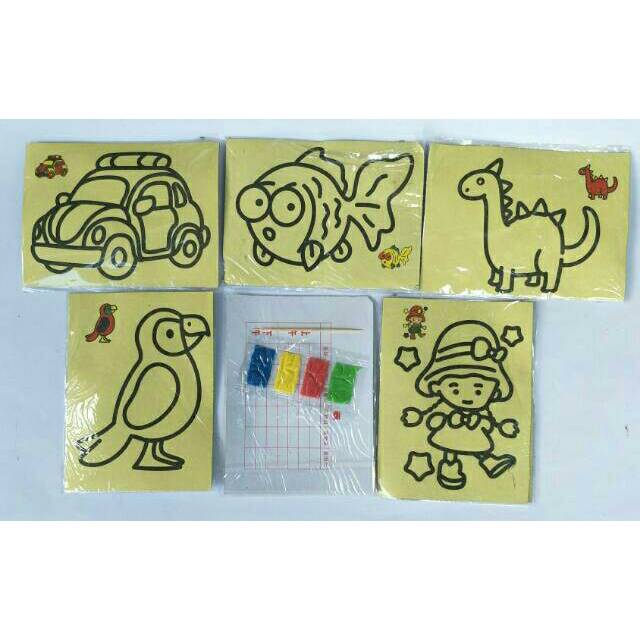 5pcs Mewarnai Gambar campur Lem Lukis Pasir 4 Warna Mini ukuran 11.5 x 8.5cm Mainan Edukatif Motorik Halus Motorik Kasar Suvenir Ultah Anak Murah bisa COD