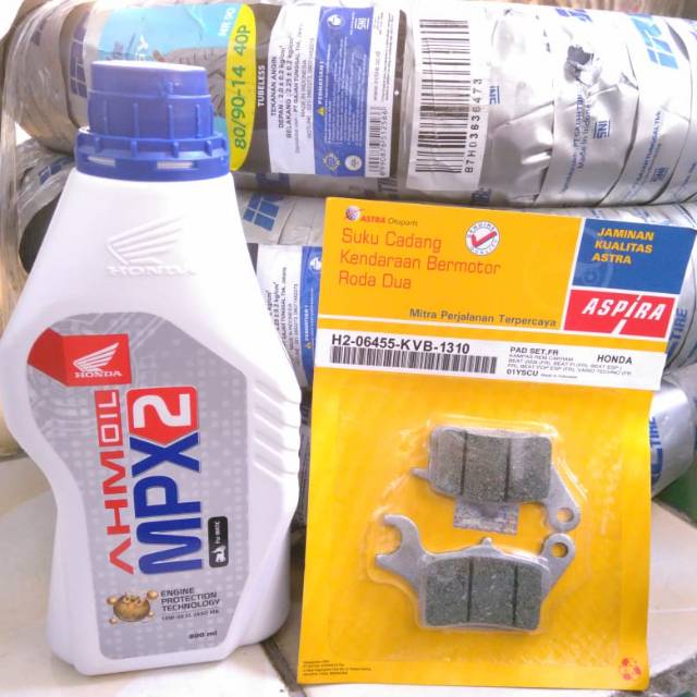 Paket kampas rem depan Aspira &amp; oli AHM Mpx 2 800ml for vario 125/150 old/vario 110 f1/scoopy f1/scoopy/spacy/f1/beat esp/pop/street/f1