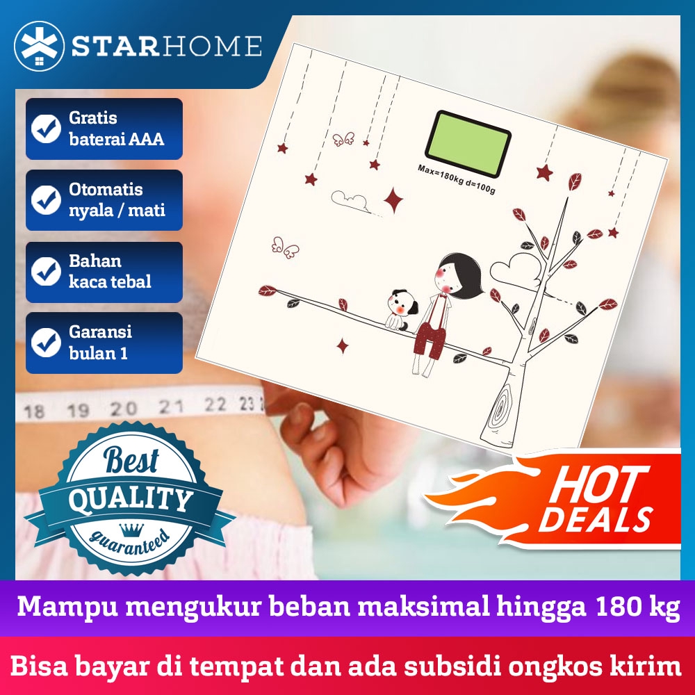 StarHome Timbangan Badan Digital Kaca Mini Kartun Maksimal 180 kg - Digital Weight Scale