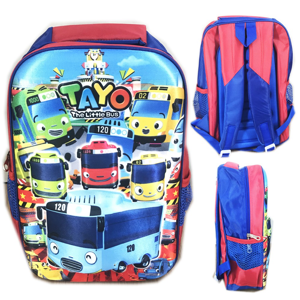 Tas Ransel Sekolah Anak SD Tas Bus karakter tas mobil Bus And Friends 3D Timbul Hard Cover - Blue