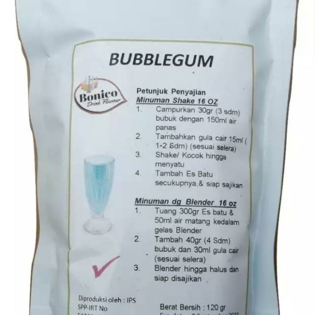 

bonico BUBBLEGUM 250gr bubuk minuman ice blend drink flavour powder permen karet