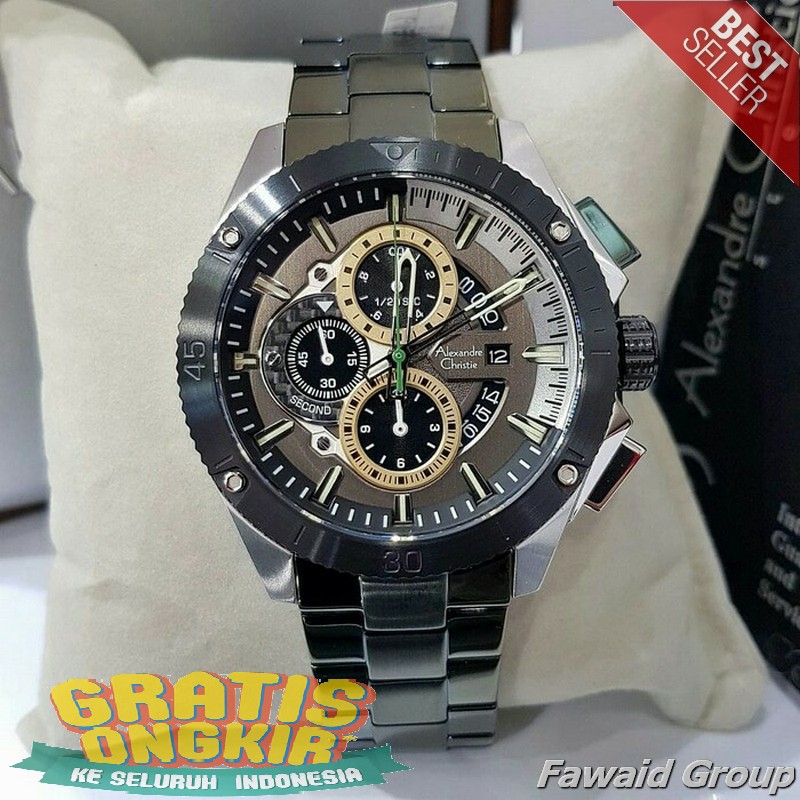 Best Seller Jam tangan Pria ALEXANDRE CHRISTIE AC 6465 PRIA SILVER GREY DJARUM GREEN ORIGINAL
