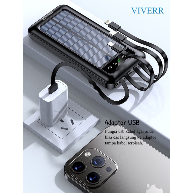 Powerbank VIVERR VS05 Solar Panel Cahaya matahari kapasitas 22.000 mAh Original Garansi 1tahun.