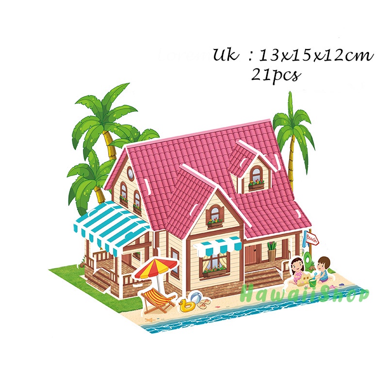 Puzzle 3D DIY bahan foam &amp; paper mainan puzzle edukasi anak - Villa Beach