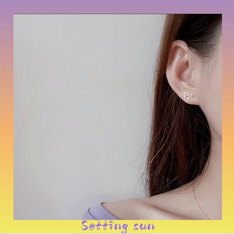 S925 Silver Stud Earrings untuk Siswa Perempuan Anting Desain Kecil Serbaguna Sederhana TN