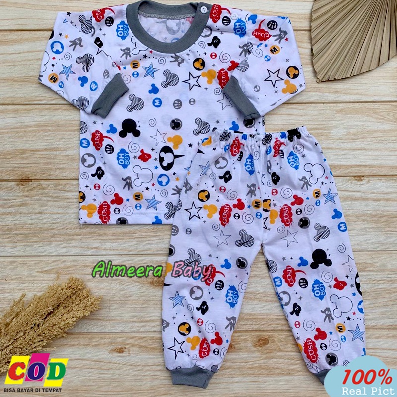 Ana Baby - Setelan Baju Bayi Kaos Oblong Piyama Bayi Lengan Panjang Motif Mickey Anak usia 3-12 Bulan
