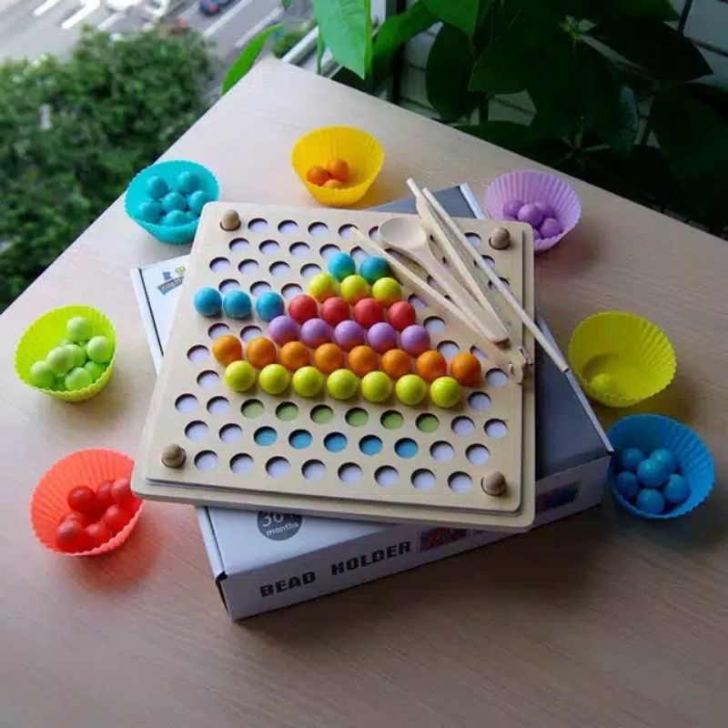 Mainan Edukasi Malang- PEARL MEMORY BEAD HOLDER Colorful beads - Montesori melatih motorik anak-2