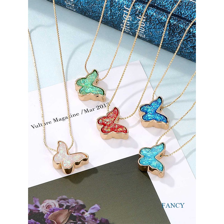 Kalung Rantai Liontin Butterfly Warna-Warni Gaya Vintage Korea Untuk Wanita