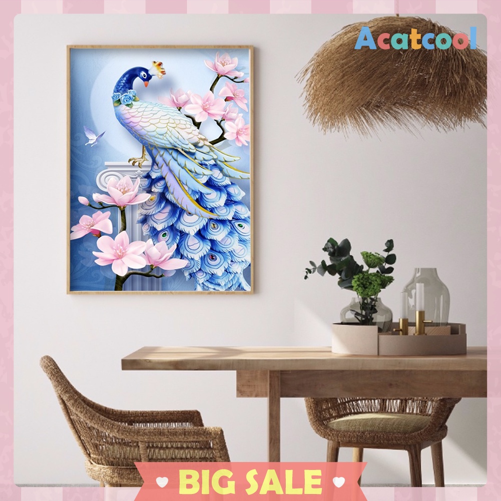 Diamond Painting Peacock Flower Full Round Rhinestone Picture Set 30x40cm