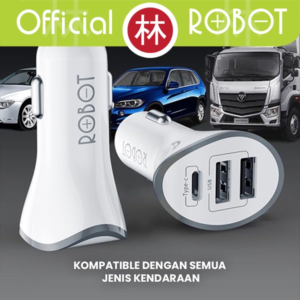 ROBOT RT-C08 Car Charger Colokan Mobil - 3 Port USB &amp; Type C 4.8A Max