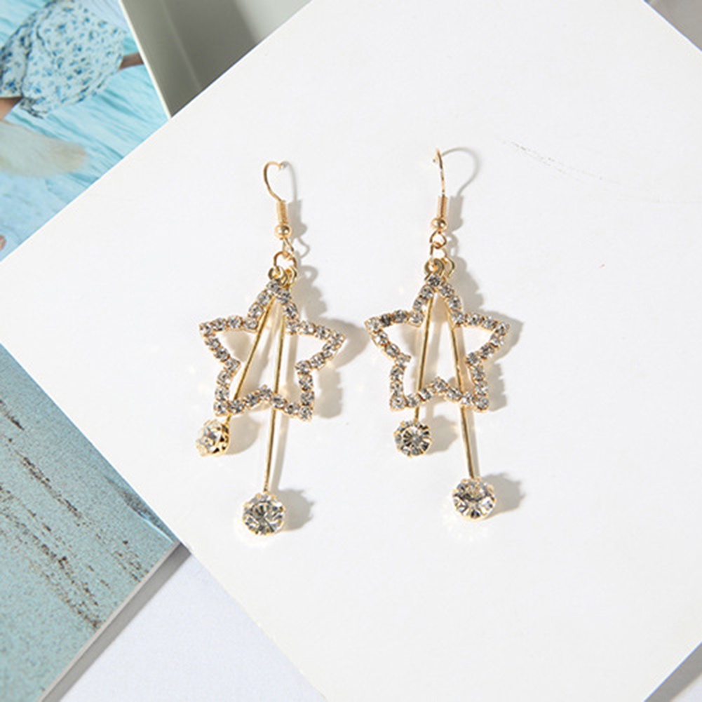 Hu Hu Hu Hu Hu Alat Bantu Pasang Kacamata♡ Anting Kait Gantung Wanita Desain Bintangrumbai Hias Berlian Imitasi Untuk Pesta