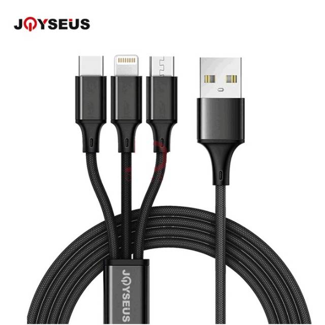 Kabel Charger Joyseus 3 in 1 Iphone Micro USB dan Type C - Black