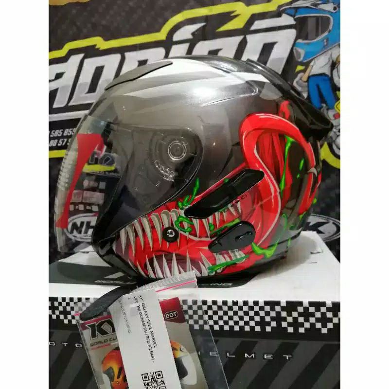 Helm KYT Galaxy Motif Seri Venom Half Face Merah Hitam Double Visor