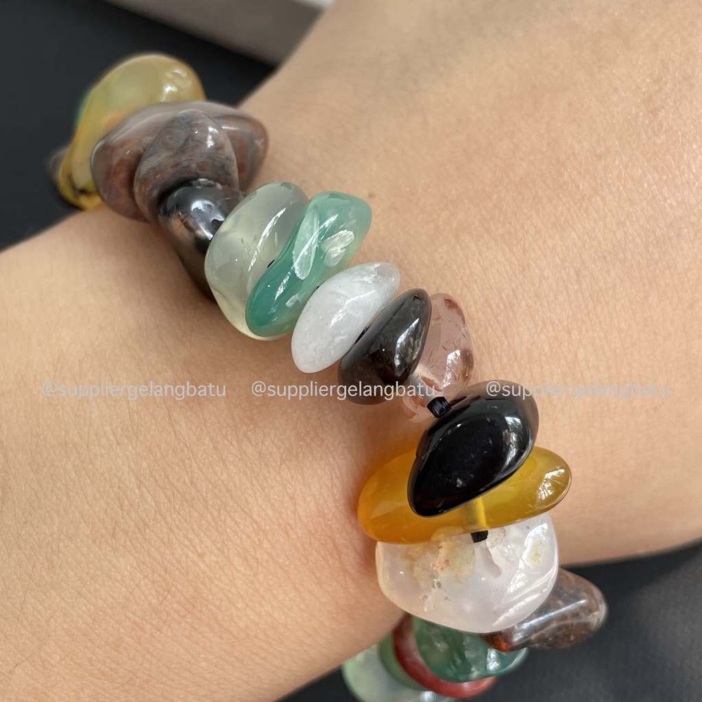 Gelang Kerikil Besar Multicolor Onyx 2CM Warna Warni Etnik Mix Warna