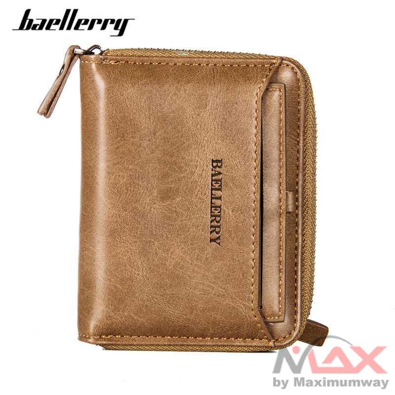 Baellerry 100% ORIGINAL Dompet Pria Bahan Kulit keren ORIGINAL Genuine keren exclusive dompet cowok Baellerry Casual Men's Zipper Short Wallet Europe Multi-function Card Holder Cross vertical Section Vintage Luxury Theft Protect