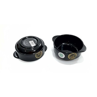 W6505 Mangkok Sup Bulat Gagang 5inch Horeka Hitam Golden Dragon Melamine