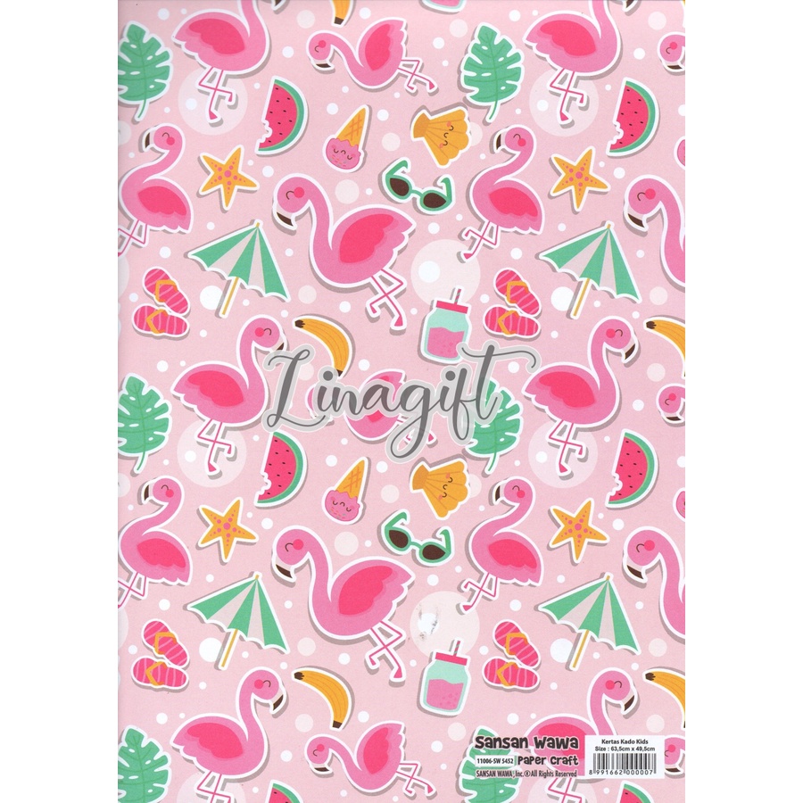 ( 5 Lembar ) FLAMINGO SANWA - KERTAS KADO ANIMAL ANGSA BEBEK - GIFT WRAP PAPER SANSAN WAWA HAPPY BIRTHDAY ULANG TAHUN FLAMENCO PINK TOSCA