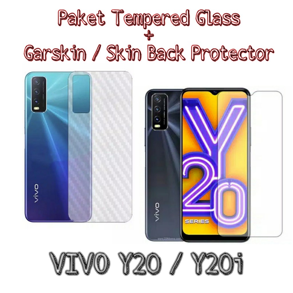 Tempered Glass Clear Vivo Y20 / Vivo Y20i / Vivo Y20s / Vivo Y12s / Vivo Y20T Paket Back Skin Carbon Transparant