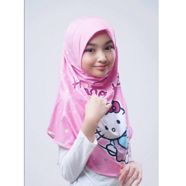 BERGO ANAK PRINTING MOTIF HELLOKITTY PINK / HIJAB INSTANT ANAK KARAKTER LUCU