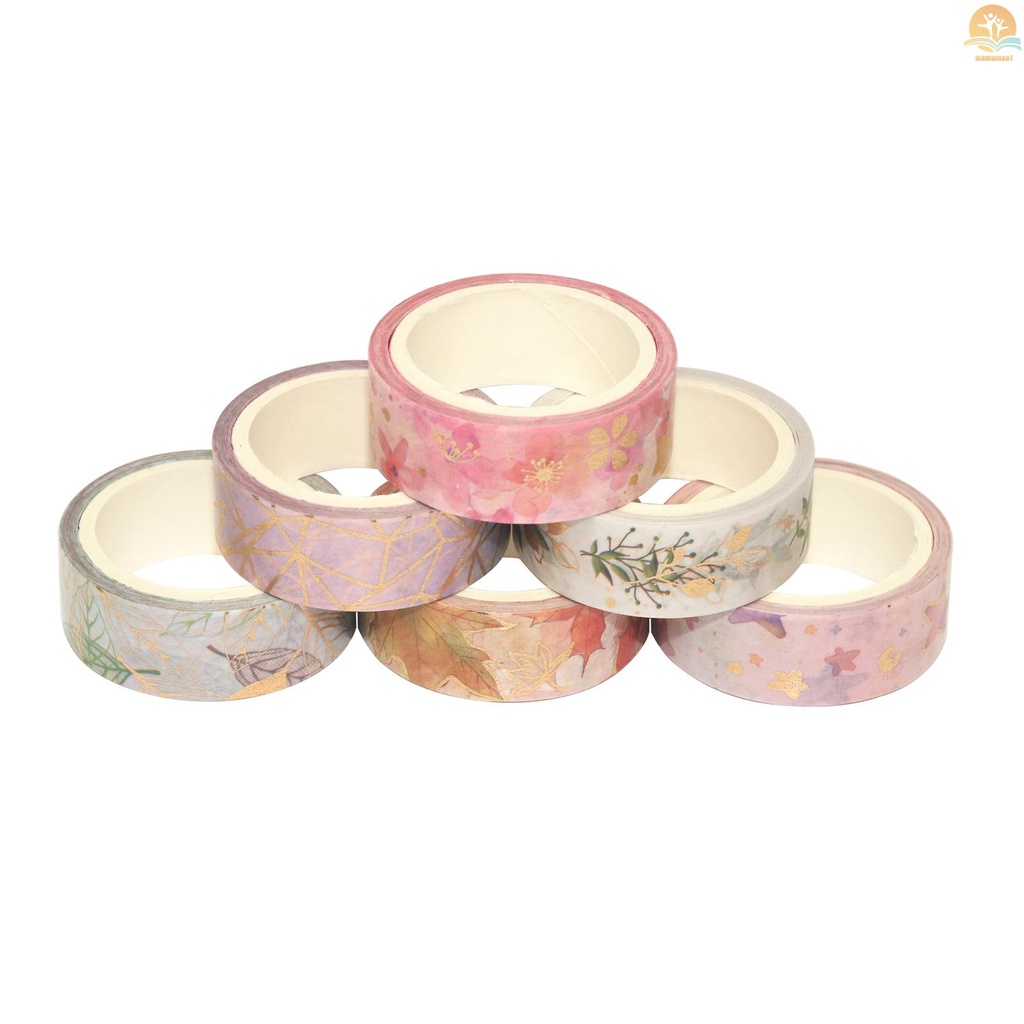 6 Rolls Washi Tape Set Floral Gold Foil Washi ing Tape 15mm Wide Plant Leaves Flower Decorative Adhesive Tape Sticker for DIY Arts &amp; Crafts Journals Planners Scrapbooking Card Gift Wrapping