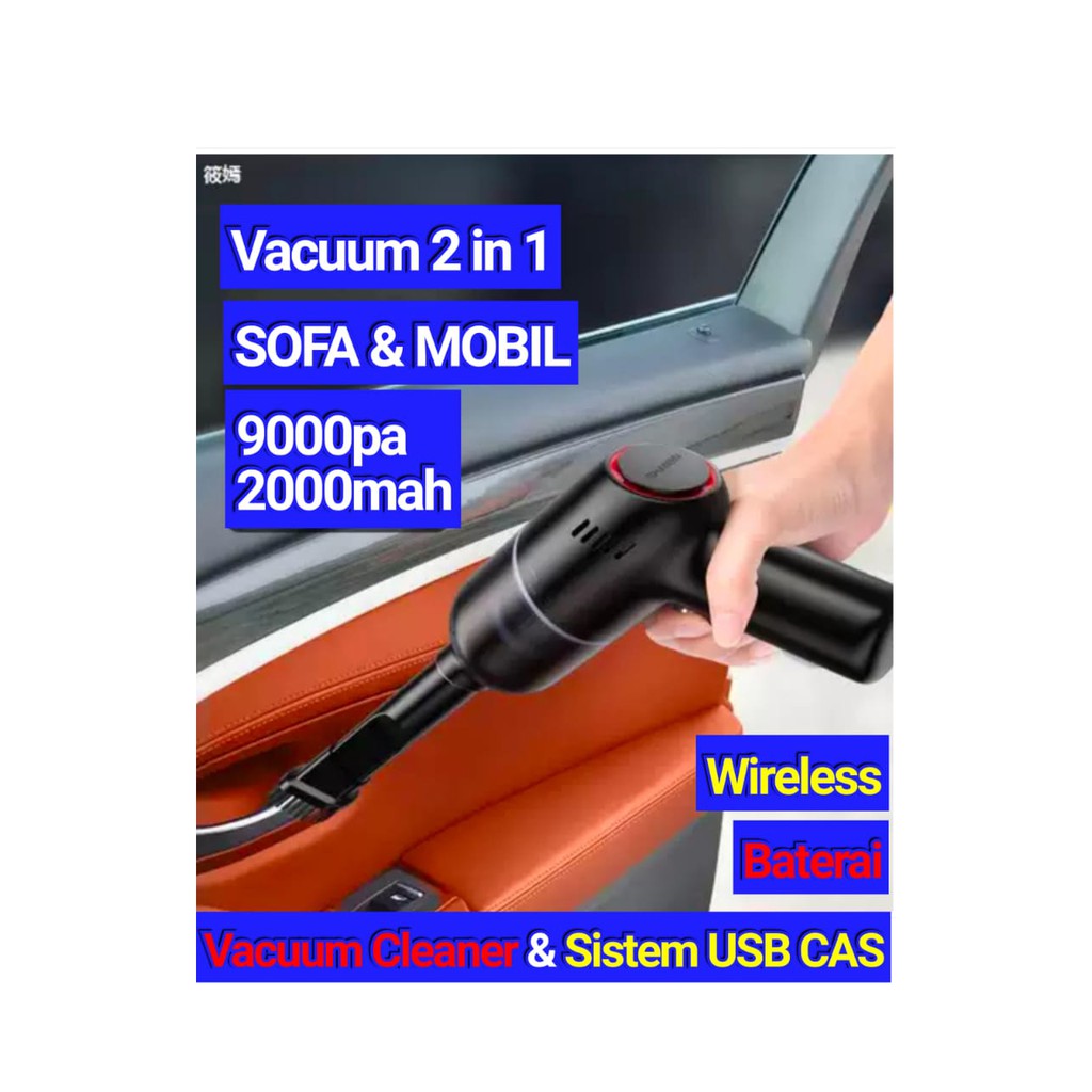 SUPER 9000 Pa Wireless Car Vacuum mobil Cleaner / Vakum Penyedot Debu mobil - Tanpa Kabel USB Baterai CAS