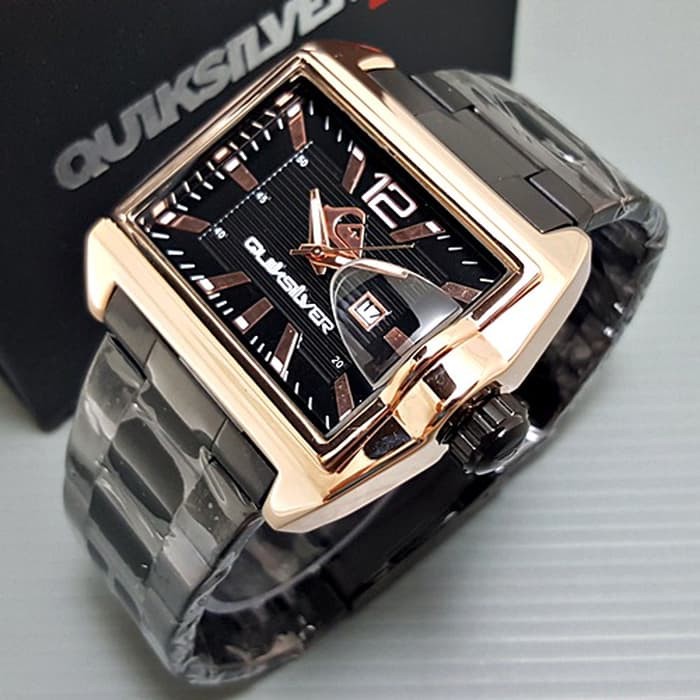Jam Tangan Pria / Cowok  Segi Date Rantai Black Rose