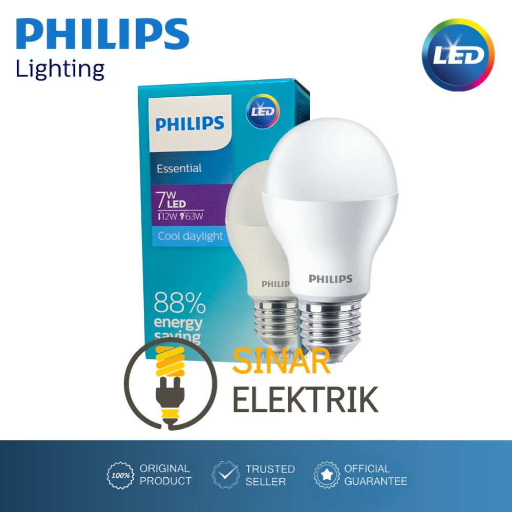 Lampu LED Philips Essential 7 Watt Putih - Bohlam LED Bulb 7W W Wat 7Watt Murah Original Garansi