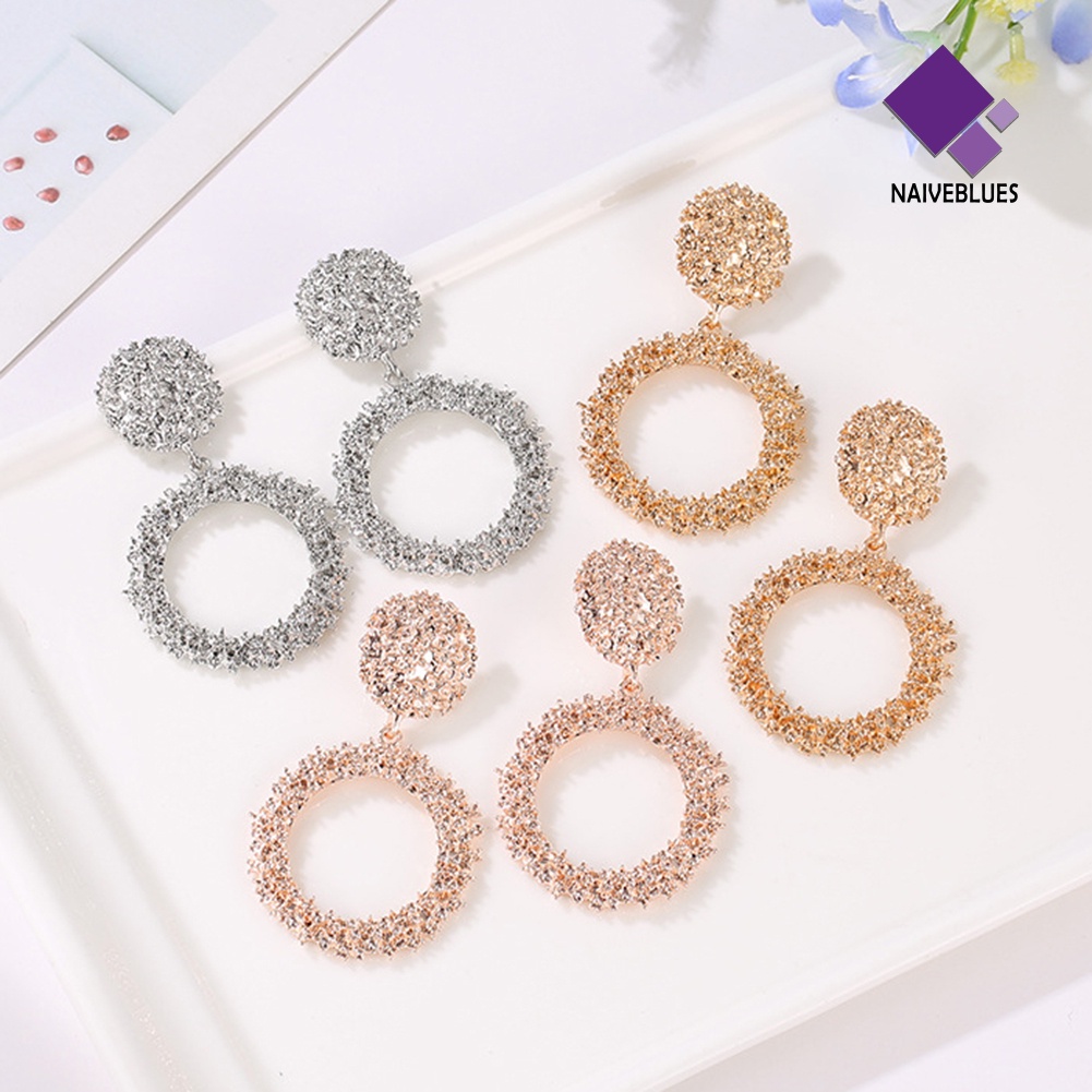 Anting Stud Liontin Lingkaran Geometris Rongga Untuk Perhiasan Wanita