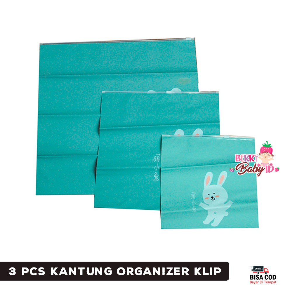 Berry Mart Paket 3 Pc Kantung Organizer Travel Bag Rabbit Lucu Zipper Clip Berry Mart