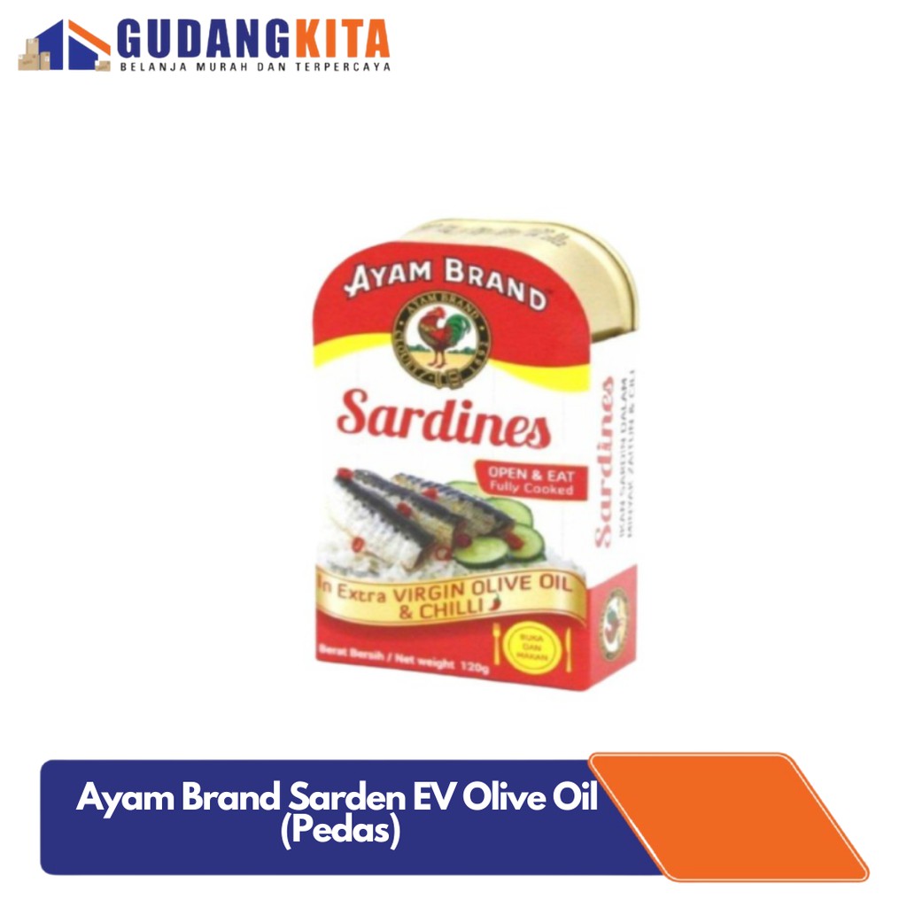

Ikan Sarden Kaleng Extra Virgin Olive Oil Pedas Ayam Brand 120gr