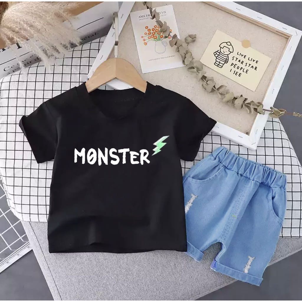 SETELAN ANAK SETELAN KAOS CELANA PENDEK DENIM ANAK UMUR 1-5 TAHUN