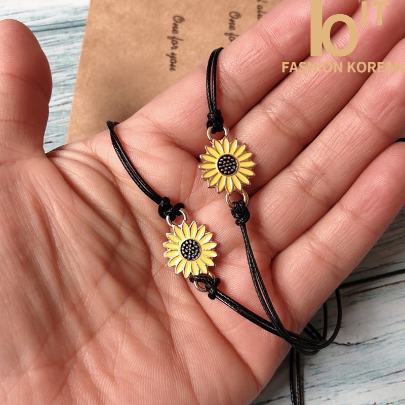 2 Pcs Gelang Korea Couple Gelang  Fashion Tali  Persahabatan Anyaman Krisan Bunga Matahari