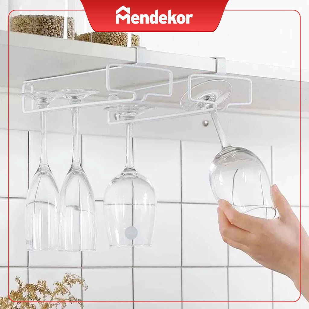 Rak gelas wine gantung anti karat hitam putih premium ambalan | MENDEKOR Hujik