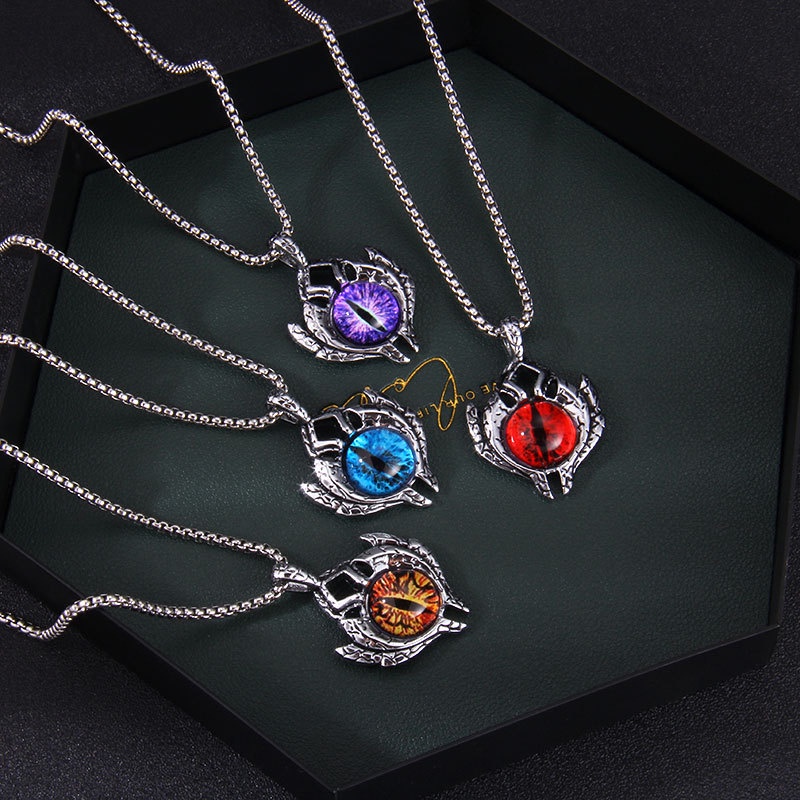 Kalung Rantai Liontin Mata Iblis Burung Hantu Bahan stainless steel Gaya Retro punk Turki Untuk Pria Dan Wanita