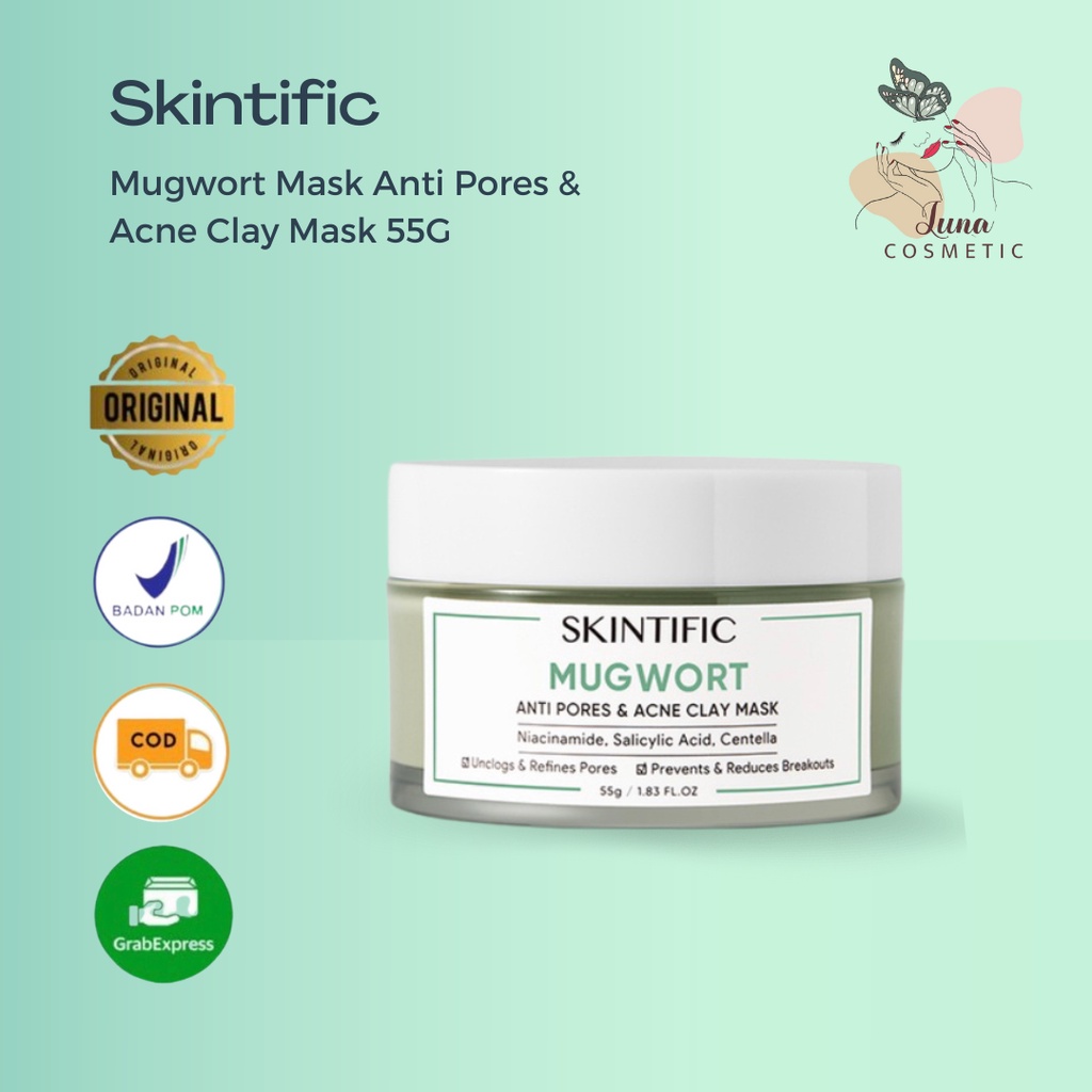 SKINTIFIC - Mugwort Mask Anti Pores &amp; Acne Clay Mask Pore Clarifying Mud Mask Wask Off Pack 55G