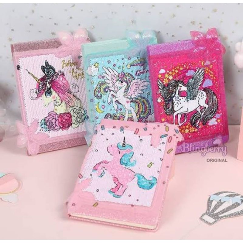 

buku diary unicorn flip ukuran A5 ukuran 14,5x 21 cm