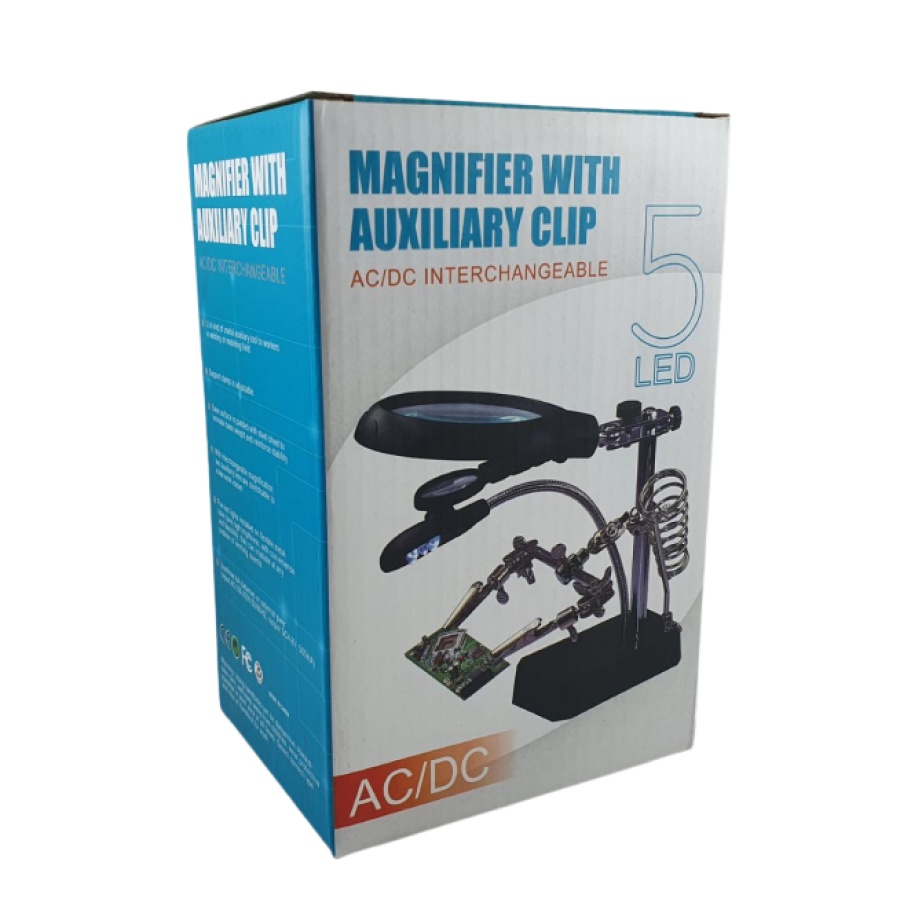 Helping Hand Magnifier 5 LED TE800 Alat Bantu Solder Kaca Pembesar Jepit PCB TE-800 AC DC