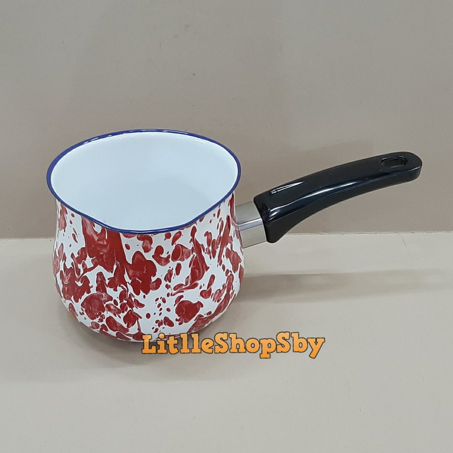 Panci Milk Pan Ejiri Enamel 1 tangan Merah blirik marble Red
