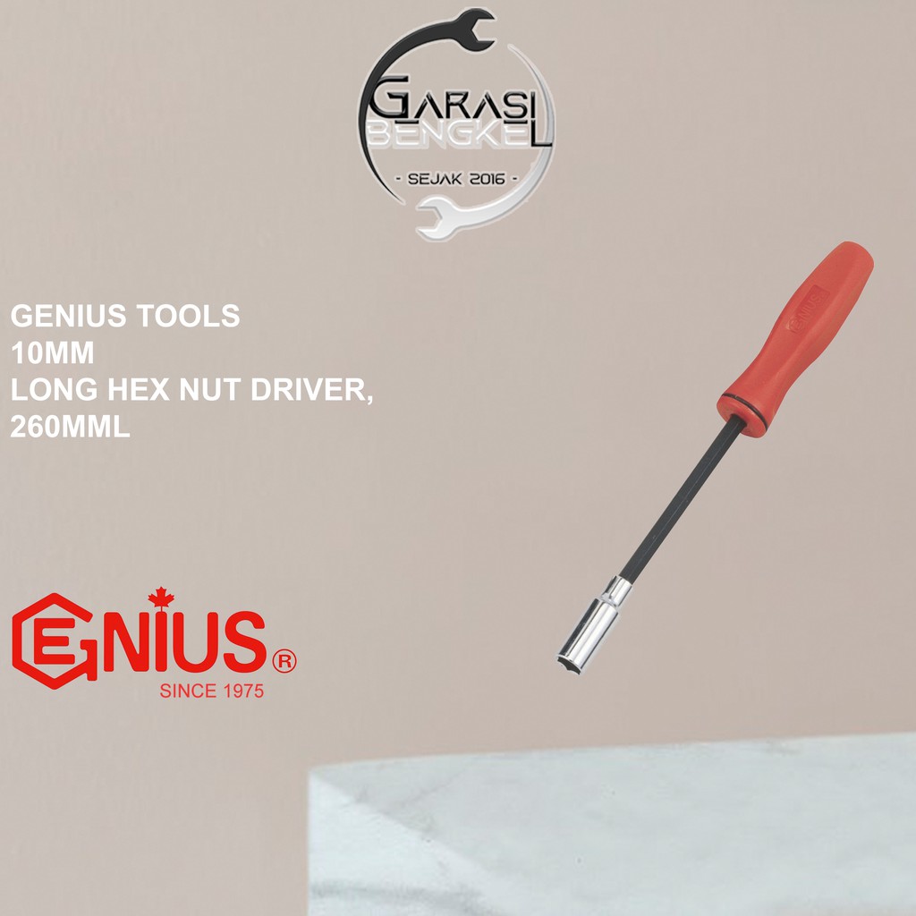 Genius 10 mm Long Hex Nut Driver - Obeng Shock 10