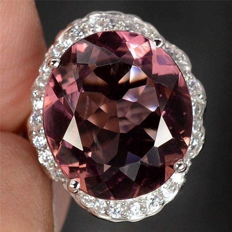 SeuSuk Women Exquisite Rubellite Tourmaline Diamond Solitaire Ring Wedding Ring