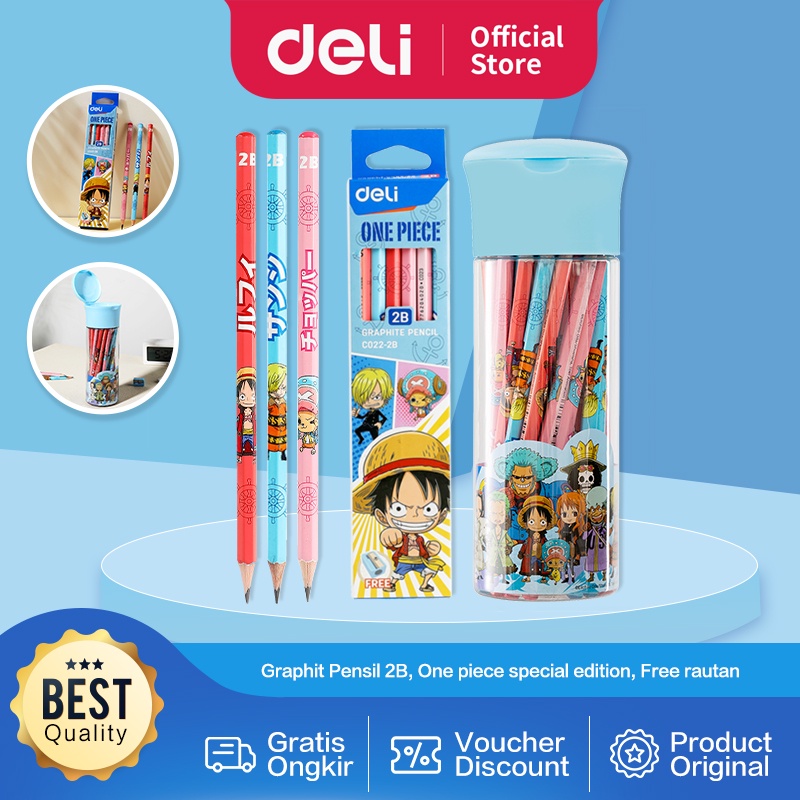 

Deli One Piece Graphit Pencil / Pensil Kayu Grafit 2B Lucu Kartun One Piece Free Rautan Box / Tube EC02X-2B