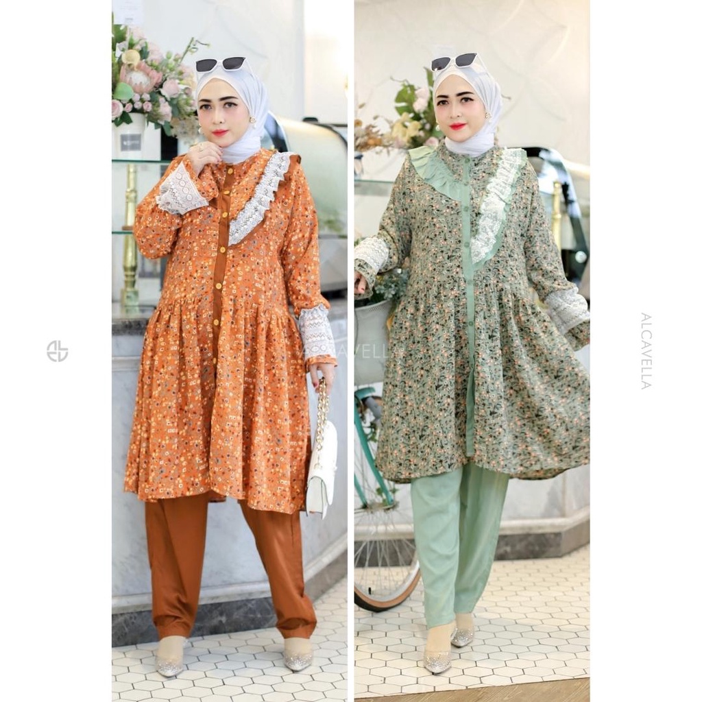 ZAYDA Set Alcavella - Baju Celana Panjang Set Bumil Busui Friendly - Top + Bottom Cantik Muslimah