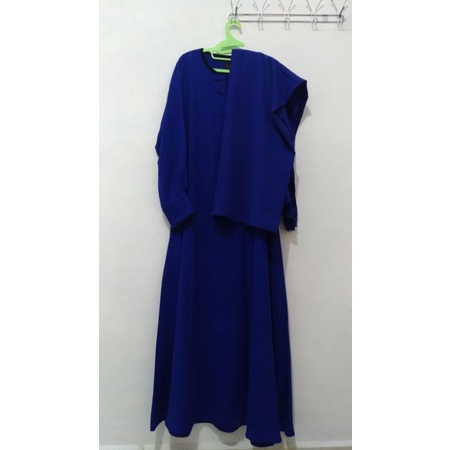 PRELOVED GAMIS SET HIJAB BIRU ELEKTRIK