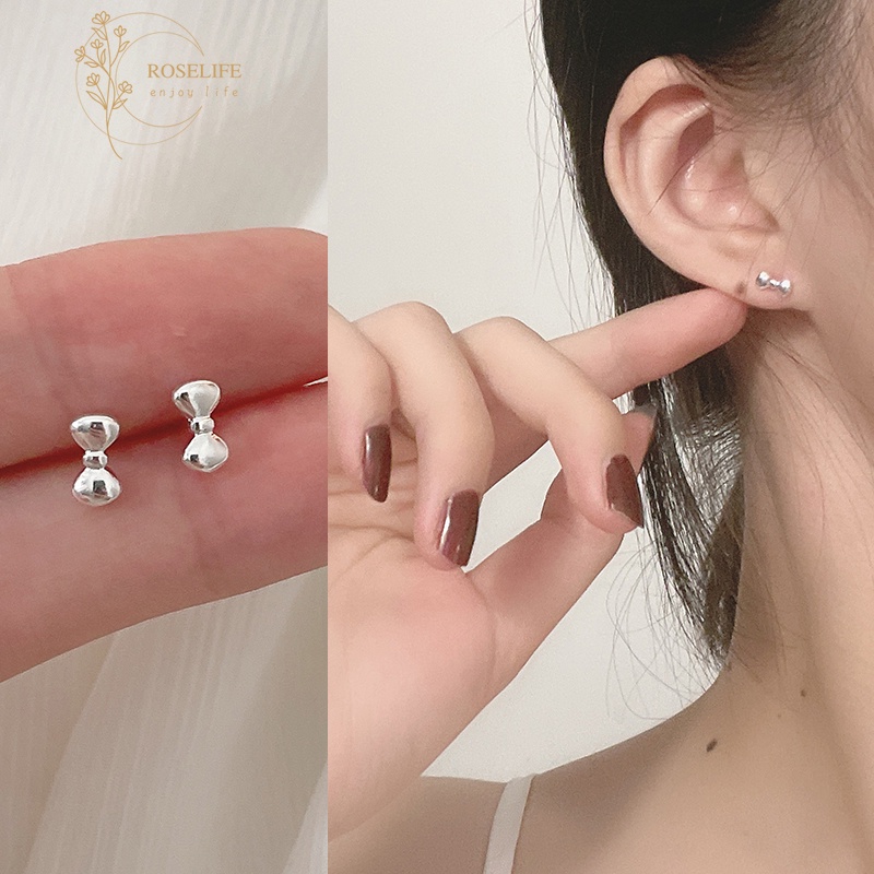 Roselife 1 Pasang Anting Tusuk Sterling Silver 925 Desain Pita Simple Lucu Untuk Wanita