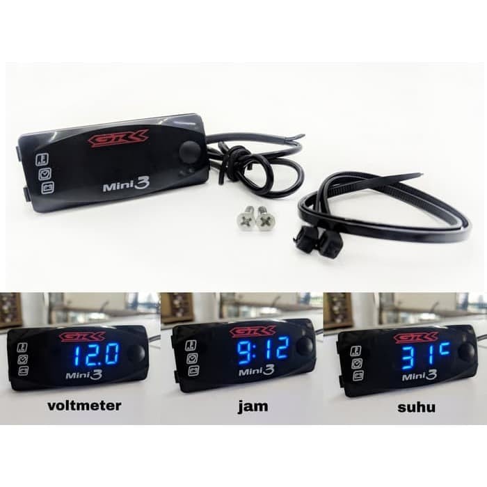 COD Voltmeter Jam Digital Temperatur Suhu 3 In 1/ Digital Voltmeter Motor