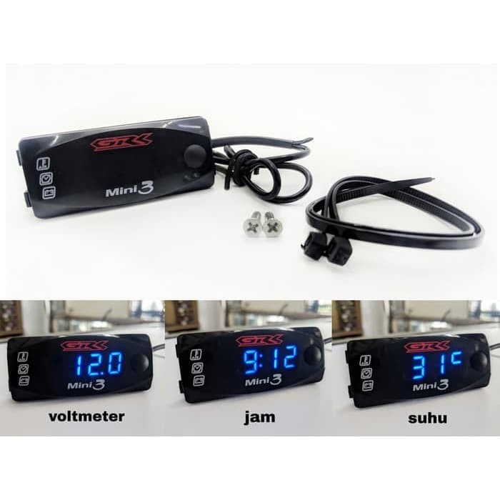 COD Voltmeter Led 3in1 Digital RIZOMA - ( Jam Voltage Suhu ) Mini 3