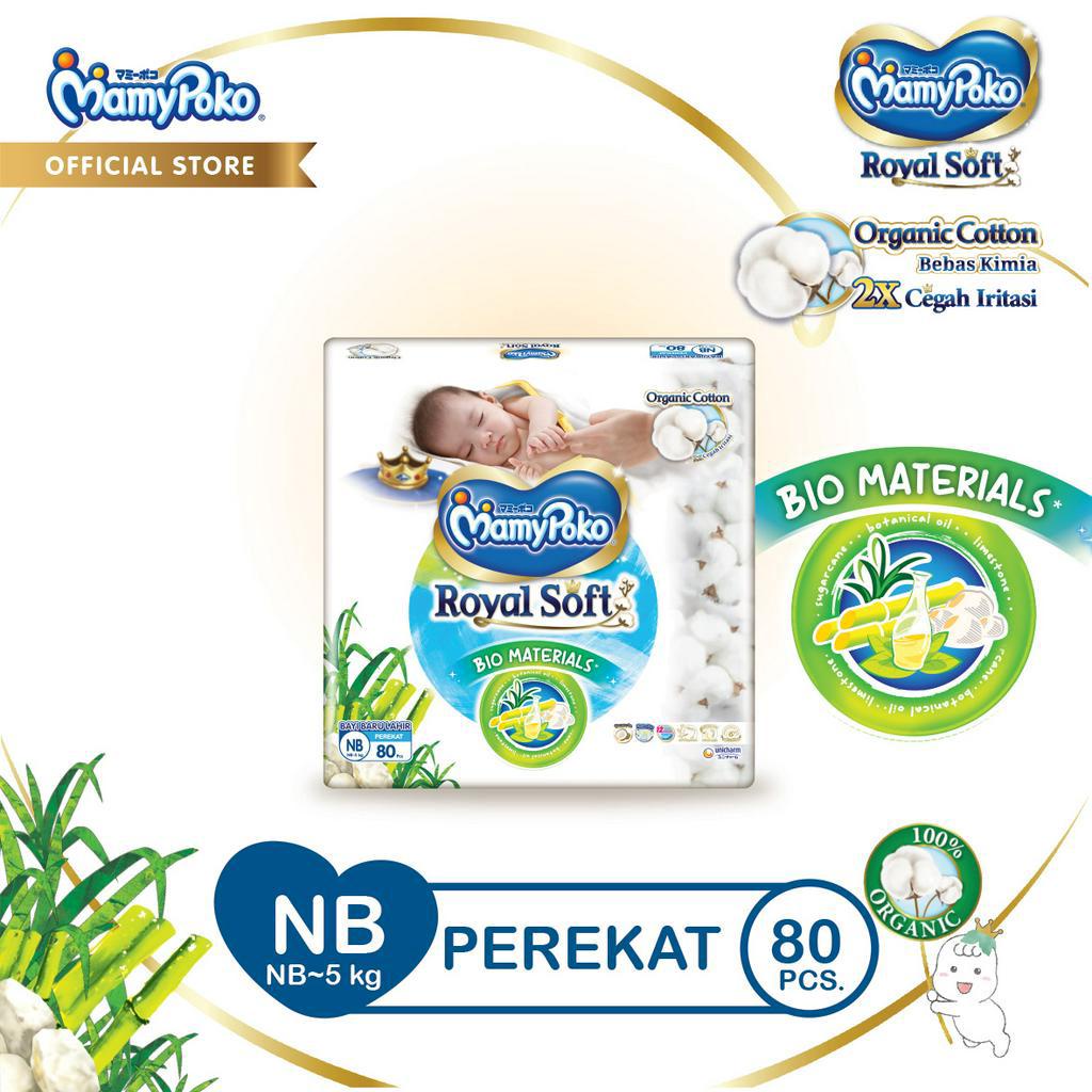 MamyPoko Royal Soft Organic Cotton Bio Materials - NB 80 - Popok Tape