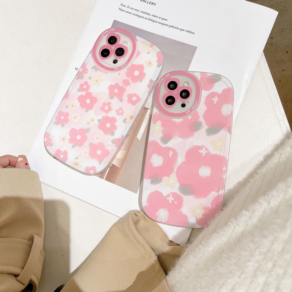 Casing Ponsel Pelindung Bunga Merah Muda Kompatibel dengan IPhone 12 13 11 Pro Max X Xs Max Xr Saw7